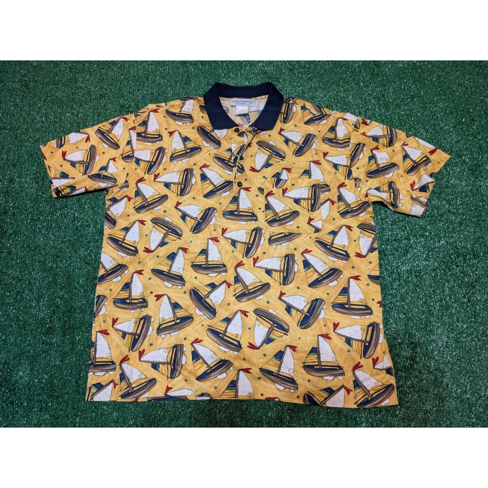 Bullock & Jones Sailboat Print Polo Shirt Made in Italy Nautical Mens L‎